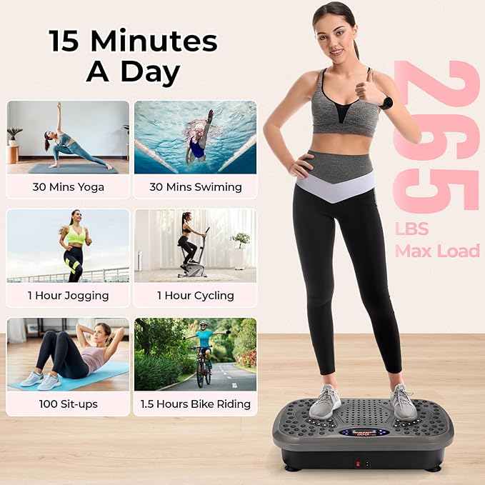 Arlopu 3D Vibration Plate Exercise Machine, Full Body Workout Vibration Platform for Weight Loss & Lymphatic Drainage, Shake Fitness Platform with Loop Bands for Women Men
