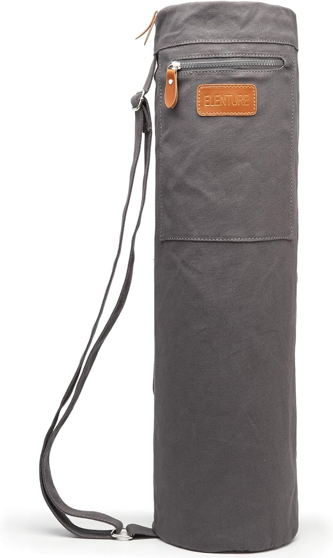 Canvas Yoga Mat Bag with Adjustable Strap & Pockets, Full-Zip Travel Gym Tote for Women & Men, Fits 1/4" & 1/3" Thick Mats, Lightweight Carrier for Yoga, Studio, Workout, Outdoor Use