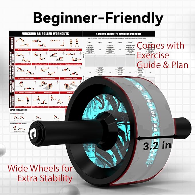 VINSGUIR Ab Roller Wheel, Abs & Core Workout Equipment for Home Gym with Knee Pad Accessories, Abdominal Wheel for Full-body Strength Training