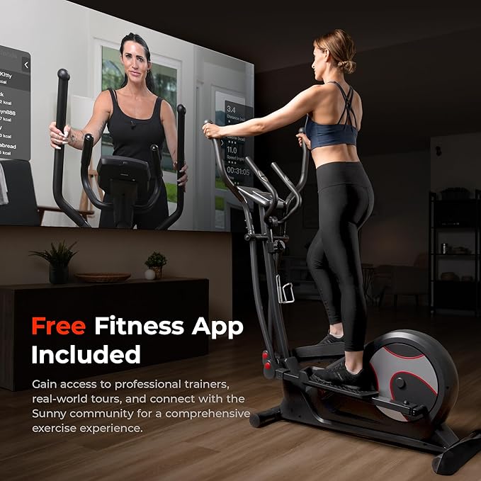 Sunny Health & Fitness Elliptical Machine with Extended Stride, Ultra Quiet 300 lbs Capacity Cross Training Cardio Fully Body Exercise for Home, Sunny Fit App Access, Optional 12" or 16" Stride Length