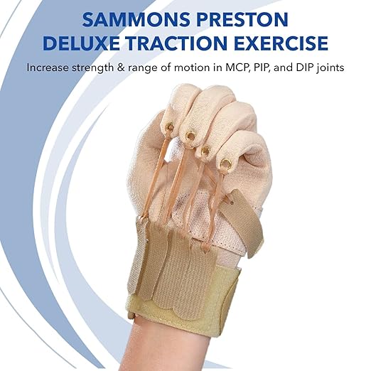 Sammons Preston Deluxe Traction Exercise Glove with Thumb, Hand and Finger Strengthening Glove for Finger & Thumb xtension, Hand Exerciser for Therapy, Recovery, & Rehabilitation, Large/X-Large, Right