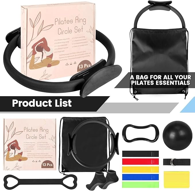 JITUIHOM Home Pilates Essentials Kit for Women - Complete Pink Equipment Set with 9 Inch Yoga Ball, Figure 8 Resistance Band, Bands & Accessories, Ring for Beginners Workouts