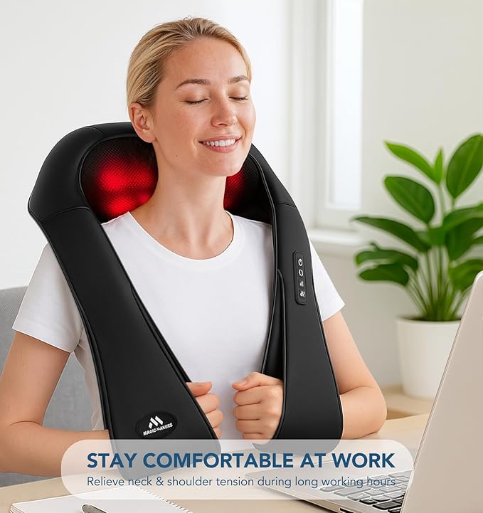 Neck Massager for Pain Relief Deep Tissue with Heat - Shiatsu Back and Shoulder Massage, Gifts for Women/Men/Dad/Mom/Her/Him/Valentine’s Day/Mothers Day/Fathers Gifts, Plug-in Use for Home Office Car