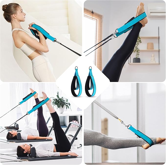 2PCS Comfortable Enhanced Thickness Pilates Double Loop Strap - D-Ring Strap for Home Gym & Yoga Workout Accessories