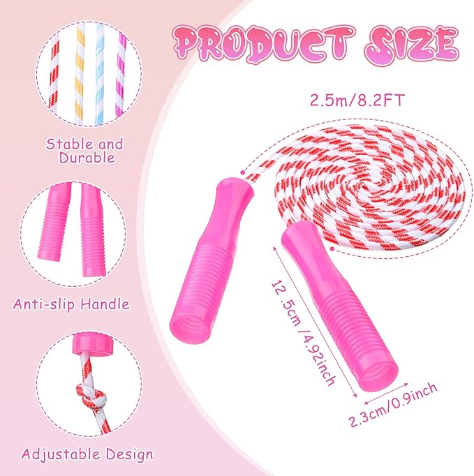 Aoriher Jump Rope for Kids Nylon Adjustable Weighted Braided Fitness Skipping Stripe Ropes with Plastic Handles 8.2 Feet for End of The School Exercise Sport Party Equipment Gift, Assorted Colors