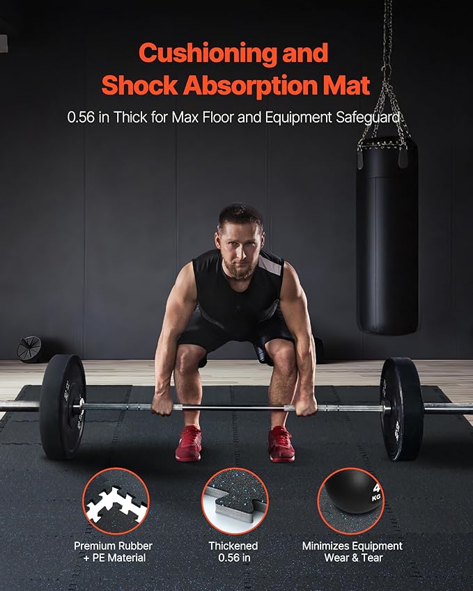 VEVOR 0.56Inch 100sq.ft 25 Tiles Gym Flooring for Home Gym, Rubber Top with High Density EVA Foam, 25 x 25In Gym Floor Exercise Equipment Mats, Interlocking Gym Mats, Puzzle Workout Mats, Black & Blue