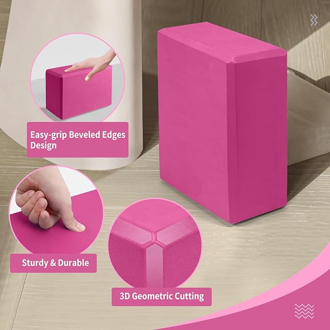 Yoga Blocks 2 Pack 9x6x3 Inches, Sturdy Foam Yoga Block, Premium EVA, Non Slip High Density for Pilates Meditation, Stretching and Toning