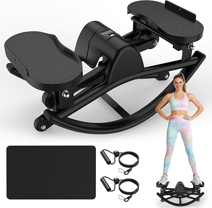 Rocking Stepper for Exercise at Home, 3D Motion Stair Stepper with Resistance Bands & Balance Board, Low-Impact Full Body Workout Equipment, Stable Structure Exercise Equipment[New Vision]