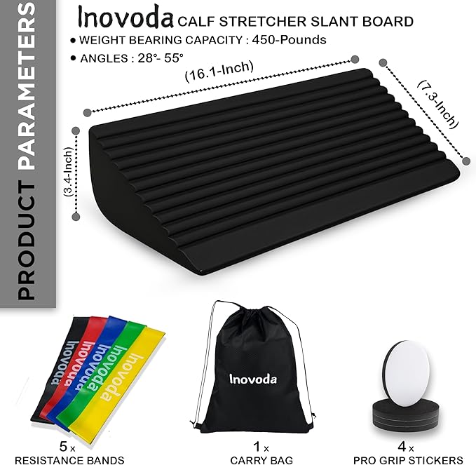 Slant Board for Calf Stretching | Achilles Stretch Board, Ankle Balance Board & Ankle Exerciser Strengthener for Relief of Plantar Fasciitis, Achilles Tendonitis & Calf Tightness | Calf Stretcher with 5 Resistance Bands & Carry Bag