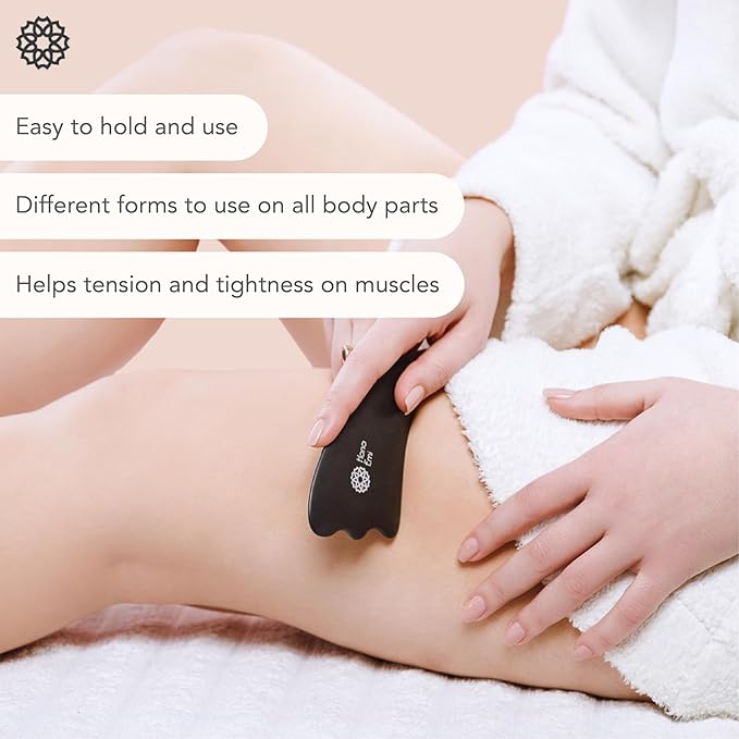 LUONKOS Gua Sha Facial Tools - Set of 4 Black - Large Bian Stone Guasha Tool for Face Sculpting - Lymphatic Drainage Massager with Polished Edges Glide Effortlessly for Daily Skincare Routine