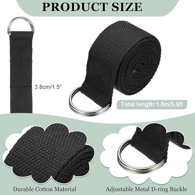 Yoga Strap for Stretching, Athletic Stretch Band with Adjustable Metal D Ring Buckle Yoga Bands