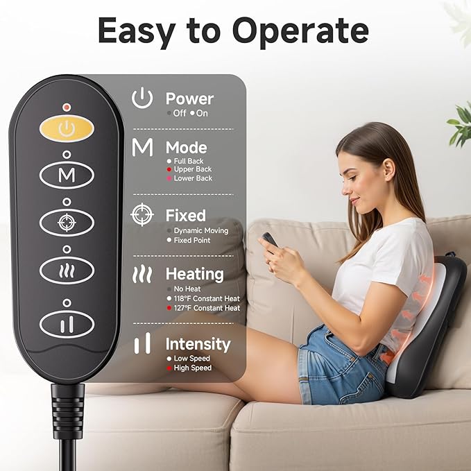 Shiatsu Back and Neck Massager for Pain Relief Deep Tissue, Up and Down Rolling Back Massager with Heat, 3D Kneading Massage for Office Home Car, Birthday Gifts for Women Men Mom Dad
