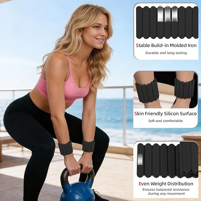 Abahub Wearable Wrist & Ankle Weights Set of 2, Stackable Magnetic Weighted Bracelet for Women, Waterproof Silicone Arm Leg Weights for Home Gym Workout, Running, Yoga & Pilates