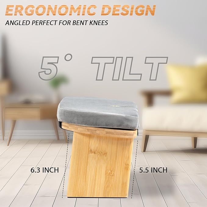 Meditation Bench, Bamboo Meditation Stool, Folding Kneeling Meditation Bench, Seiza Prayer Bench, Prayer Bench with Meditation Cushion, Kneeling Stool (Grey)