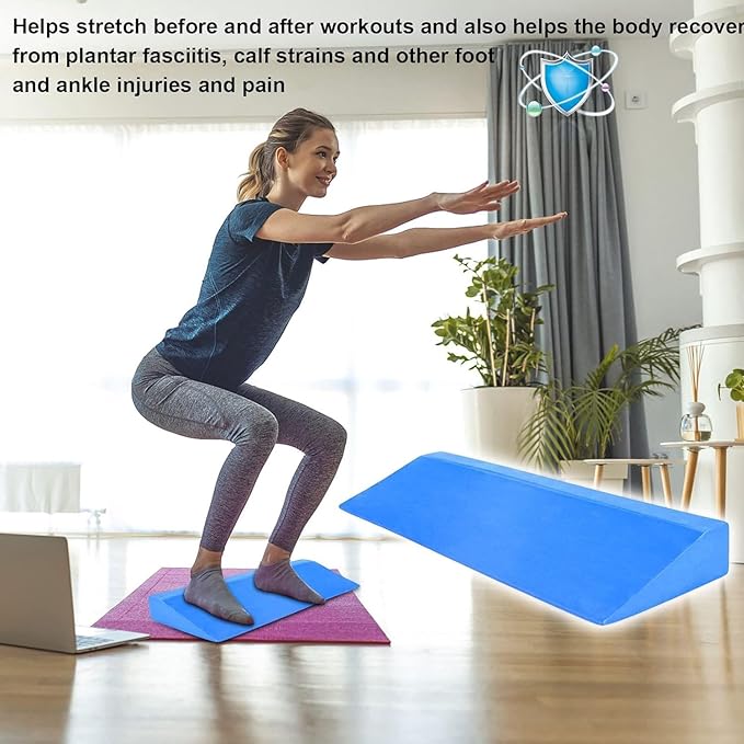Yoga Squat Wedge Block,Pilates Yoga Wedge Stretch Accessories,Eva Support Inclined Squat Plate Balance Supportive Foam Wedge Block,for Exercise Wrist Strength Fitness Gym(Blue)