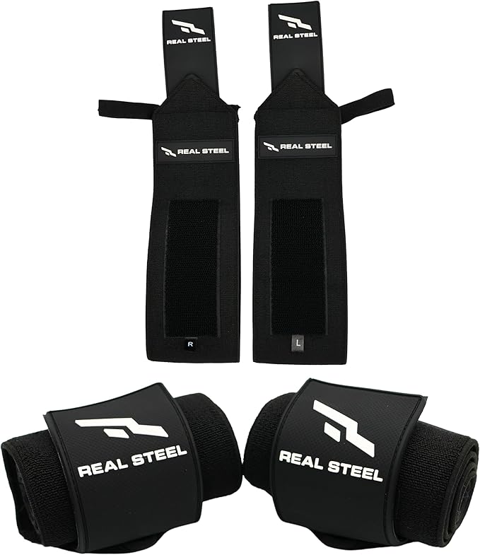 Real Steel Heavy-Duty Wrist Wraps for Weightlifting Men & Women - 24" Gym Wraps with Thumb Loop - Wrist Straps for Weightlifting Support, Powerlifting, and Strength Training - Workout Support Braces