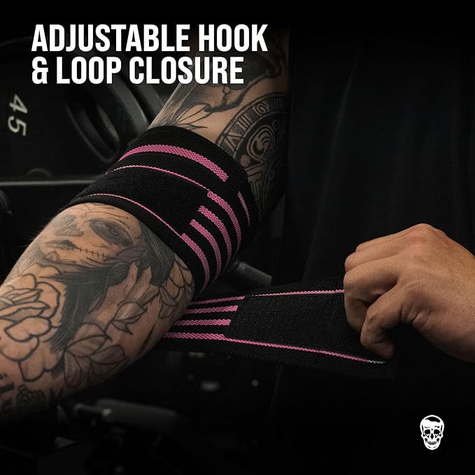 Gymreapers Weightlifting Elbow Wraps (1 Pair) - Flexible 40'' Elbow Compression Strap & Joint Support Brace - for Bench Press, Powerlifting, and Pressing