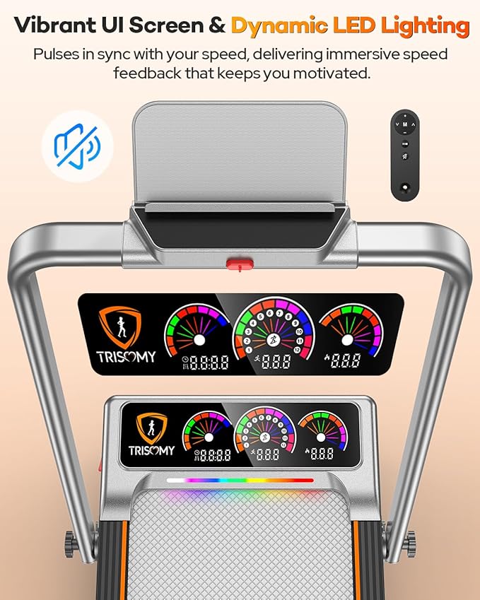 Walking Pad with 15% 12-Level Auto Incline & Handle Bar, Trisomy 3.5HP Foldable Under Desk Treadmill, 450 LBS Capacity Treadmills for Home Hiking with UI Screen, Bluetooth Speaker, Remote, RGB Light