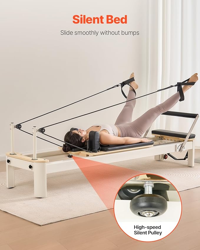 VEVOR Pilates Reformer Machine, Pilates Workout Equipment for Home Gym Studio Use, Pilates Reformer with Sitting Box and Jumpboard，fit for Beginners & Advanced Users