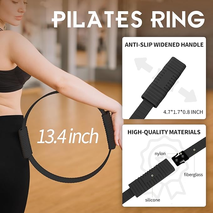 Wavar Pilates Essentials Kit for Women Pilates Equipment with 13.5" Magic Circle Mini Ball Resistance Band Premium Accessories Pilates Ring Set for Starter Workout at Home with Exercise Guide