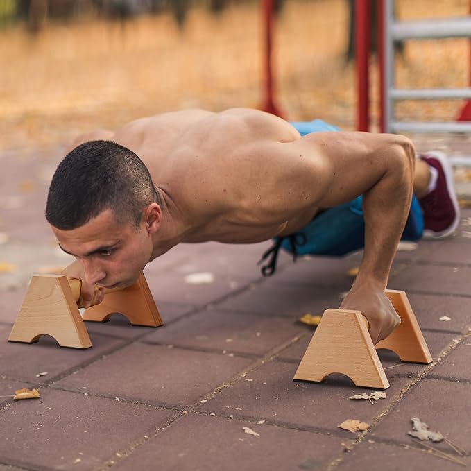 Solid Wood Calisthenics Parallettes Bars Push up Handles 1 Pair, Strength Training Pushup Stands, Parallel Handstand Bars for Home Gym Workout Fitness