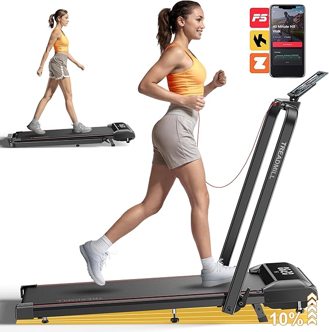 Walking Pad with 12% Incline & Height-Adjustable Handlebar, 5-in-1 Foldable Treadmill for Home & Office, Portable Under Desk Treadmill with LED Display & App Control