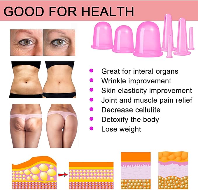 Cupping Therapy Sets 7Pcs Silicone Anti Cellulite Cup Vacuum Suction Massage Cups Facial Cupping Sets Body and Face Massager for Adults Home Use
