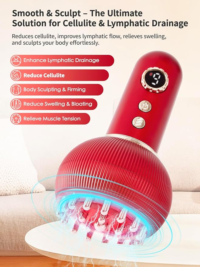 Lymphatic Drainage Massager & Anti Cellulite Massage Tool, Helps Reduce Stretch Marks & Cellulite, for Legs, Arms & Belly, Body Sculpting Machine with Microcurrent, Light, Heat & Vibration