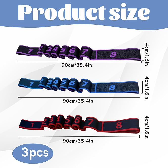 Fitness Resistance Band for Stretching and Yoga, 3 PCS 8-Section Exercise Bands Resistance, Numbered Resistance Band with Clear Markings, Exercise Bands for Full-Body Stretching and Strength Training