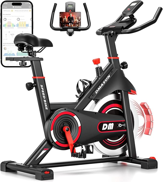 DMASUN Exercise Bike, Silent Magnetic Resistance Stationary Bike for Home with 330 LBS Capacity, Pedals with Anti-loosening Nuts, Indoor Bike with Comfortable Seat Cushion, Digital Display with Tablet Holder