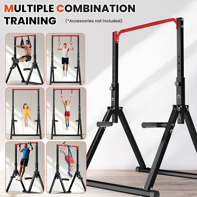 DOBESTS Power Tower Pull Up Bar Free Standing, Adjustable Foldable Pull Up Station, Home Gym Strength Training Equipment 700LBS