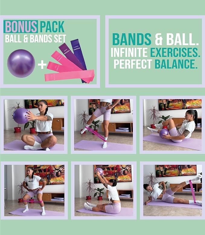 Pilates Board Portable Reformer Set Pilates Kit with Resistance Bands Ball Timer Display for Home Workout Fitness Abs Glutes Women Foldable Multifunction Pilates Machine