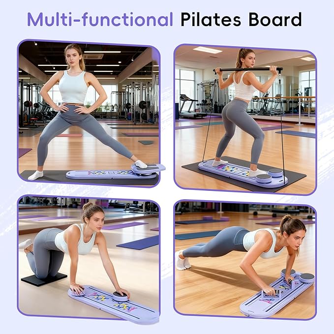 Pilates Reformer Board for Home Workout, 15-in-1 Foldable Pilates Board with Resistance Bands, Portable Ab Core Training Equipment for Women & Men