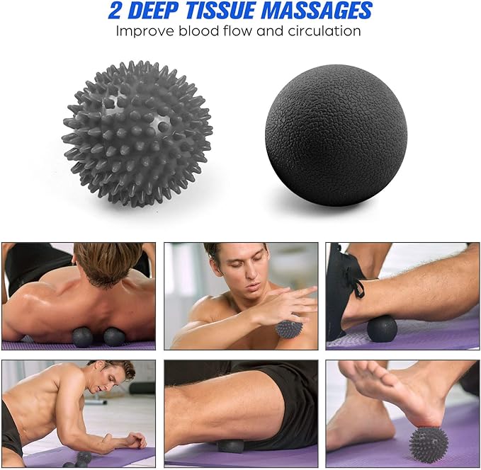 Odoland Massage Set - 360 Trigger Point, Muscle Roller Stick, Y Shaped Handheld, 2 Massage Balls for Legs, Arms - Myofascial & Deep Tissue Pain Relief - Black