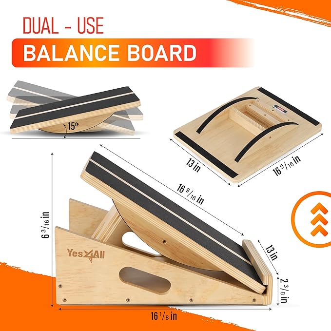 Yes4All Wood Slant board & Balance board (2in1) + Balance Pad XL Purple Physical Therapy, Yoga & Stability Training Balance Mat