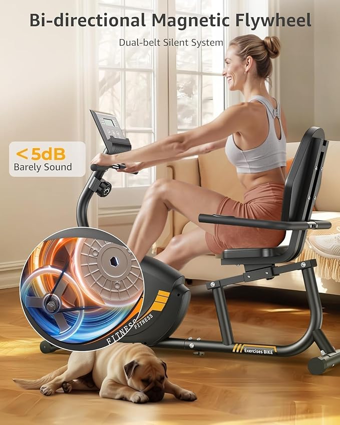 JEEKEE Recumbent Exercise Bike for Seniors, Whisper-Quiet Stationary Bikes for Home, 400LB Weight Capacity & 16 Levels Magnetic Resistance, Heart Rate Handle