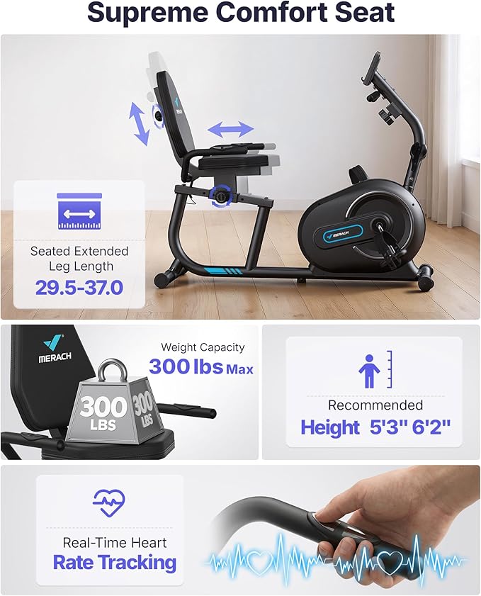 MERACH Recumbent Exercise Bikes for Home with Smart Bluetooth Equipment Exercise Bikes App,LCD,Heart Rate Handle Stationary Bikes for Home, Magnetic Recumbent Exercise Bike for Seniors Gym S08/S23