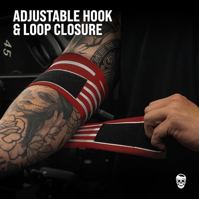 Gymreapers Weightlifting Elbow Wraps (1 Pair) - Flexible 40'' Elbow Compression Strap & Joint Support Brace - for Bench Press, Powerlifting, and Pressing