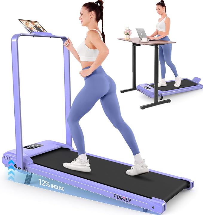 FUNMILY Upgrade Walking Pad Folding Treadmill with 12%/15% & Handle Bar, 3.5HP Foldable Under Desk Compact Treadmills for Home/Office/Gym, 400+lb Capacity, Shock Absorption