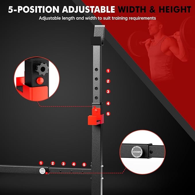 Adjustable Squat Rack, 550LBS Multi-Function Barbell Rack for Weight Lifting and Home Gym Fitness Workout Portable Squat Bench Press - Great for Beginners