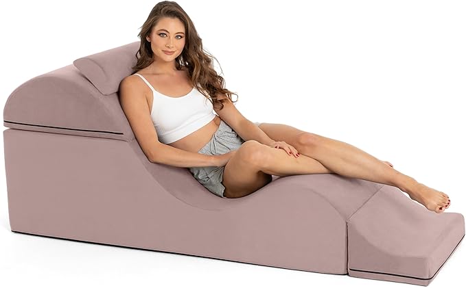 Avana Kami Convertible Chaise/Bed Bench for Yoga & Massage - 2-in-1 End of Bed Ottoman with Concealed Fold Out Yoga Lounge Chair, 22" Wide, Microvelvet Rose