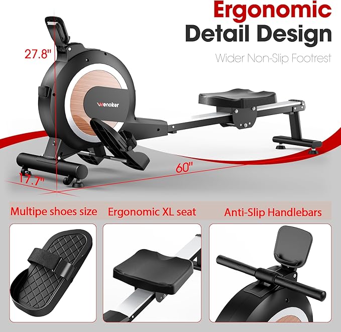 Rowing Machine for Home, Magnetic Rower Machine, 350 LB Weight Capacity, 16-Level Silent Resistance Row Machine for Gym Exercise Full-Body Workout Compact Rower with LCD Monitor Tablet Holder