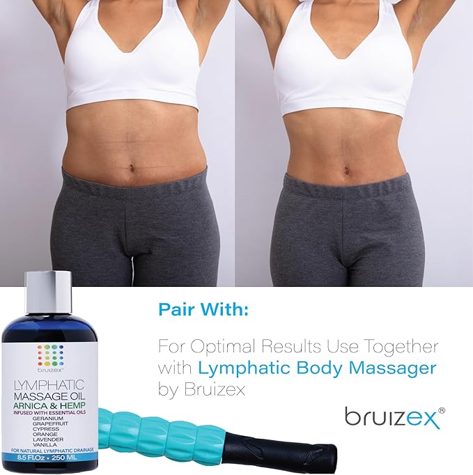 Bruizex Lymphatic Drainage Massage Oil with Arnica & Hemp Seed Oil for After Care Routine & Lymphatic Drainage Massager, Liposuction, 360 Lipo, BBL, Tummy Tuck Procedure, Calming Formula - 8.5 Oz