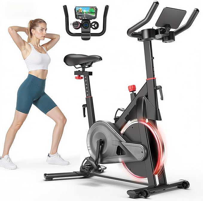 Indoor Cycling Bike - 32-Level Magnetic Resistance Stationary Exercise Bike with Adjustable Seat & Handlebars, Silent Belt Drive for Home Cardio (Fits Users 5'1" to 5'11", 300lbs Capacity)