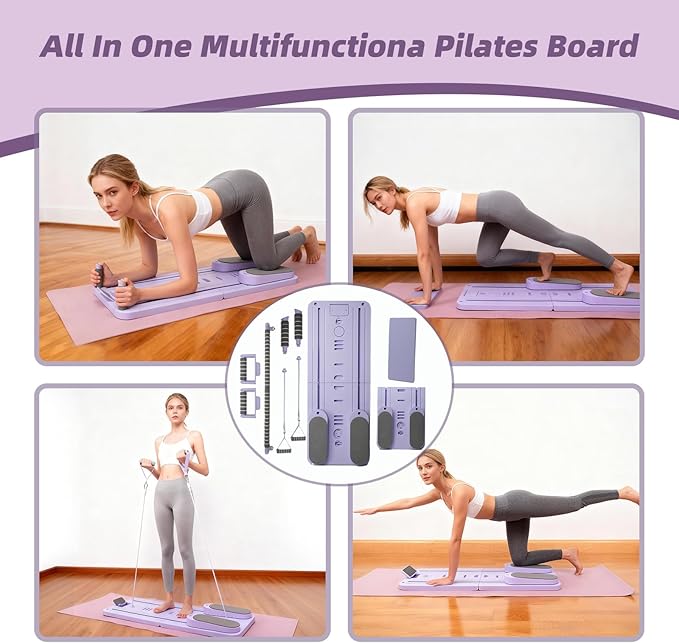 Pilates Reformer Board, Foldable Pilates Reformer Kit,Portable Pilates Machine for Women Girls，All-in-1 Multi-Purpose Abs Core Pilates Equipment Workout for Home Office Indoor