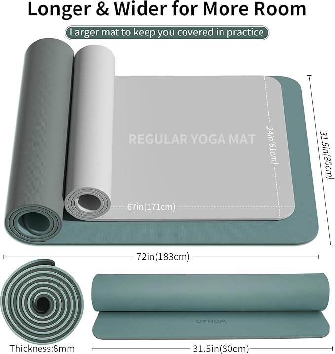 Extra Thick 8mm Yoga Mat, 72"x28" Non Slip Exercise Mat, Reversible 2-Sided Dual Color Premium POE Material, with Carrying Strap for Yoga, Pilates, Home Gym