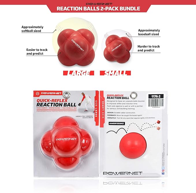 PowerNet Reaction Balls, Reflex & Agility Trainer, Hand-Eye Coordination Training, Reaction Speed Training Equipment, Baseball Softball Soccer and Boxing Reflex Ball Sports Equipment, 2 Sizes
