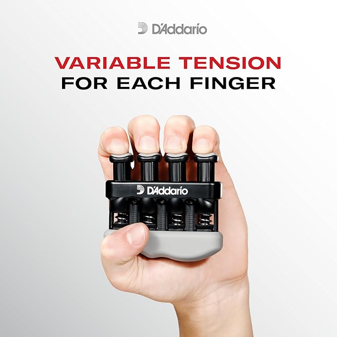 D’Addario Varigrip Hand Exerciser–Improve Dexterity and Strength in Fingers, Hands, Forearms- Adjust Tension Per Finger– Simulated Strings Help Develop Calluses- Comfortable Conditioning