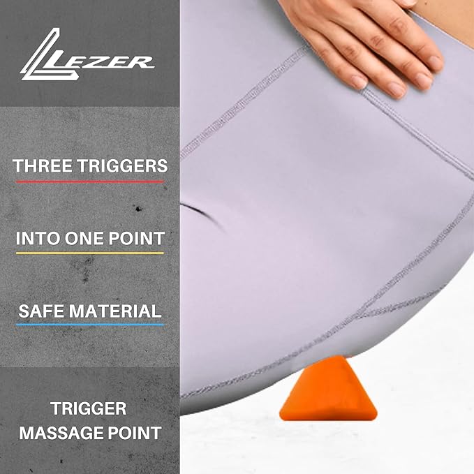 LEZER Trigger Massage Point, Manual Massage Ball, Hip Hook, Muscle Knot Release Tool, Deep Tissue Relief, Myofascial, Physical Therapy, Set of 2 (Orange Trigger and Spiky Ball)