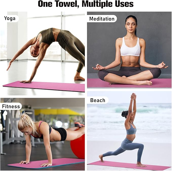 MoKo Hot Yoga Towel, Non-Slip Yoga Mat Towel with Grip Dots, 74.4"×27.3" Yoga Mat Cover for Pilates, Fitness, Meditation, Swimming Pool, Beach, Travel Yoga Mat with Corner Pockets